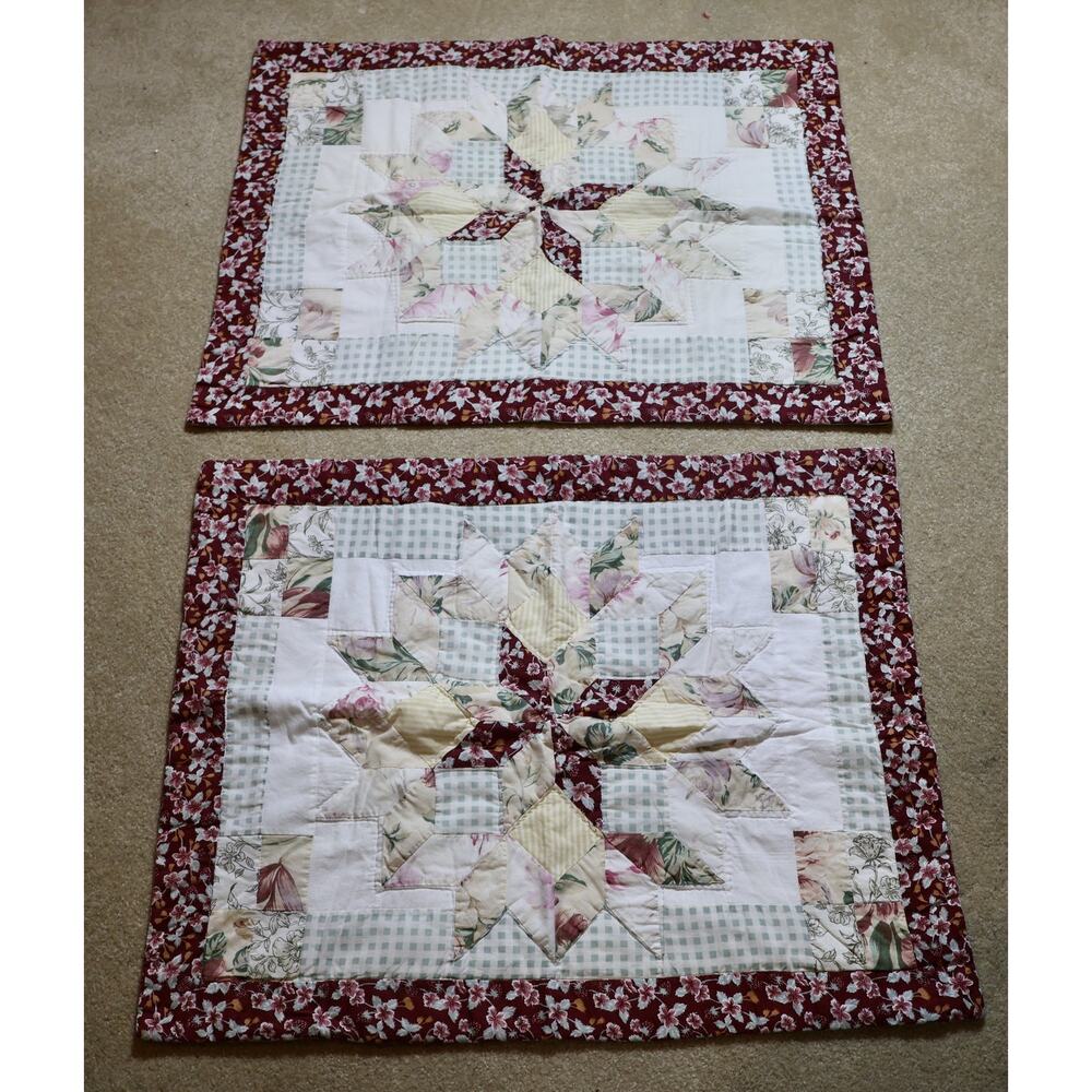 Quilted Floral Star Patchwork Pillow Shams Cover Standard Set of 2